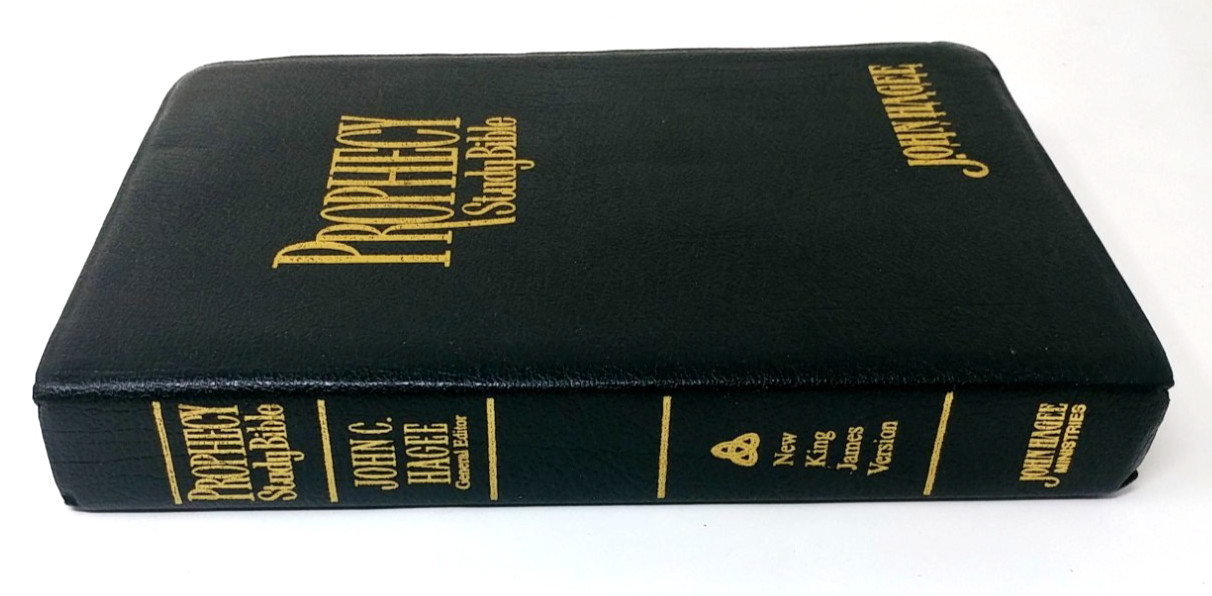NKJV Prophecy Study Bible John Hagee Black Bonded Leather 1997 Thomas Nelson VG