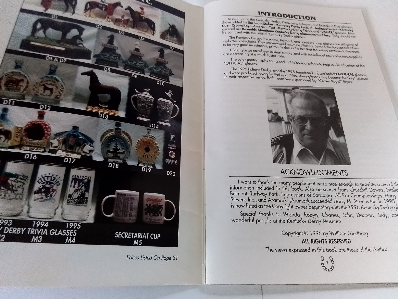Pictorial Price Guide Covering Horse Racing Glasses By Bill Friedberg – 1996