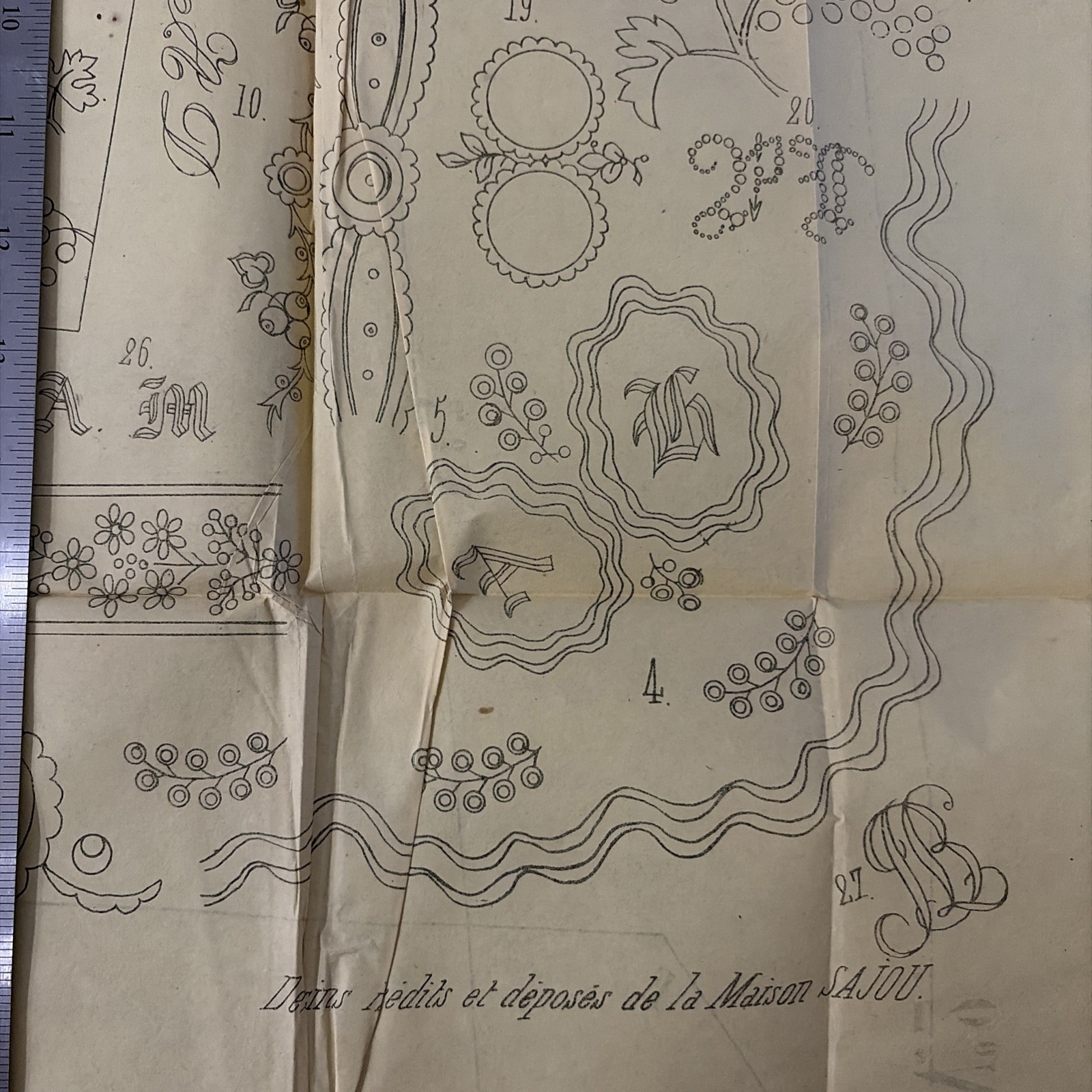 Rare Antique 1857 French Embroidery Pattern Cendrillon Journal Maison Sajou
