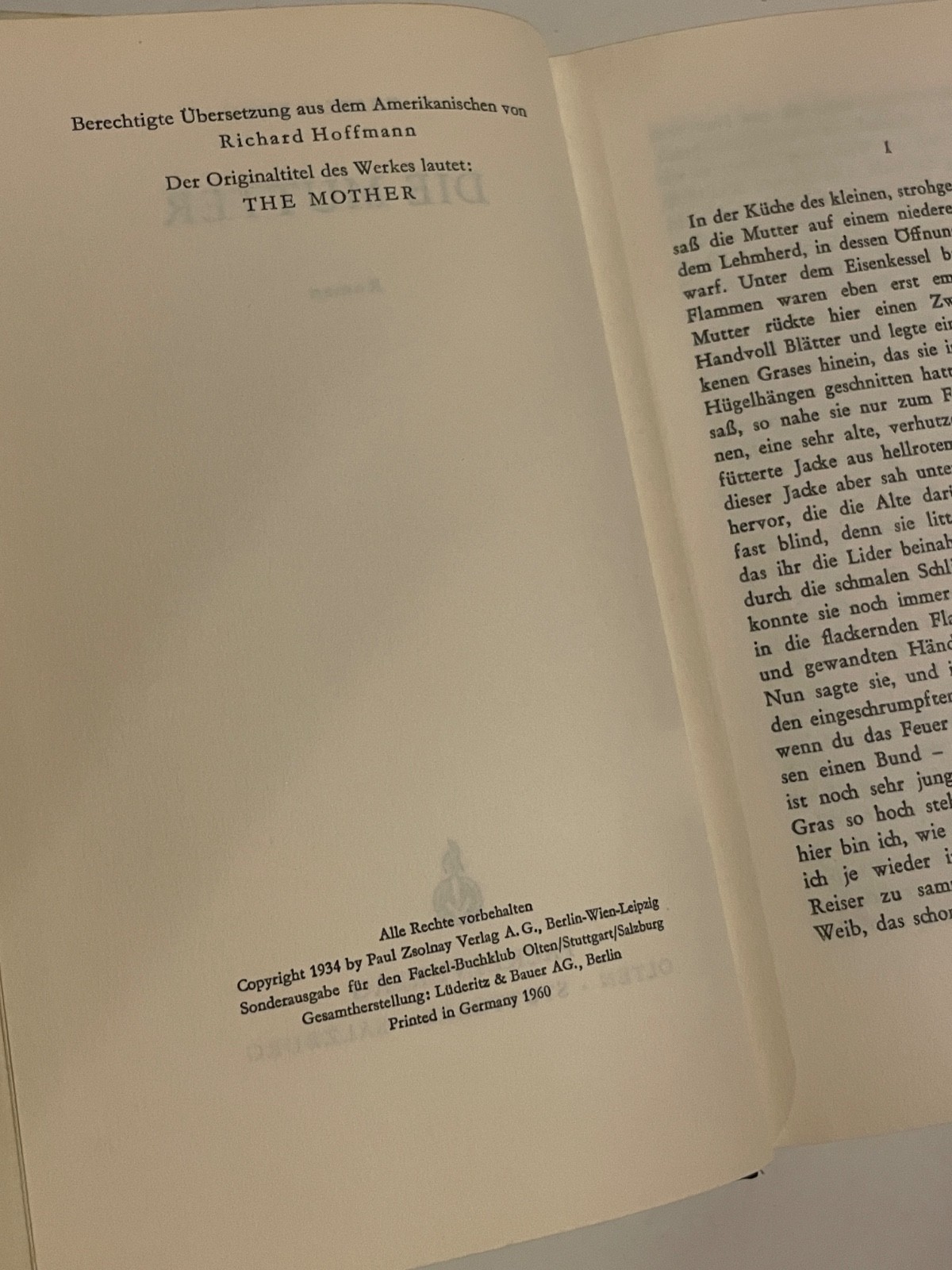 1960 Die Mutter by Pearl S. Buck Written in German