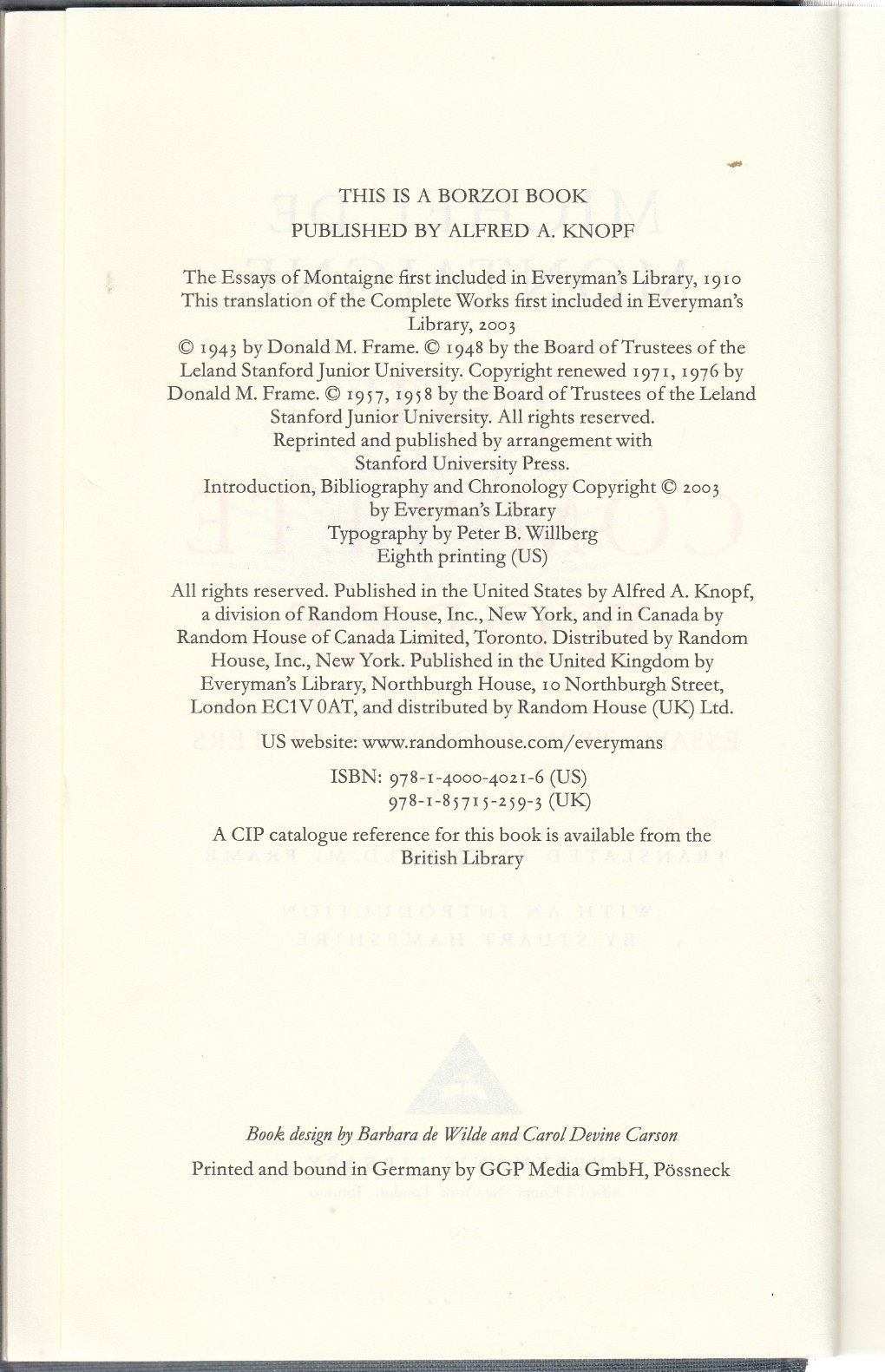 The Complete Works of Michel de Montaigne (HB, 2003, 1,336 pages)