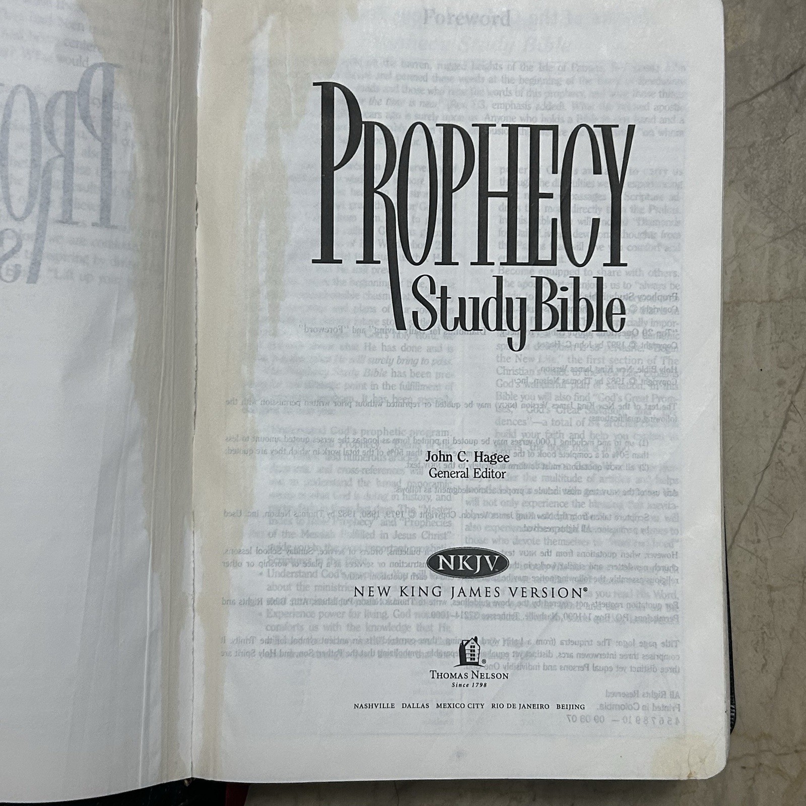 Holy Bible John Hagee Prophecy Study Bible NKJV Black Leather 1997