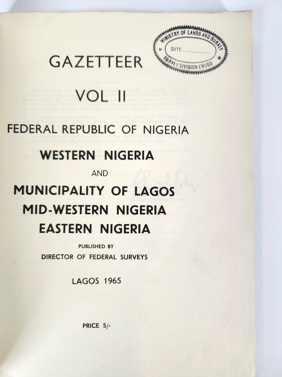 Gazetteer Vol II Nigeria Lagos 1965 Fold Out Map Federal Survey Book 176 Pages