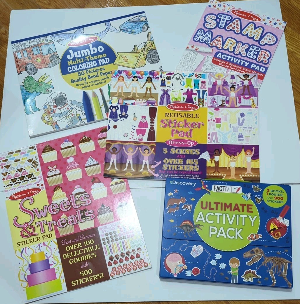 Lot Of 5 – Various Themed Children’s Coloring Book, Sticker Book, Activity Books