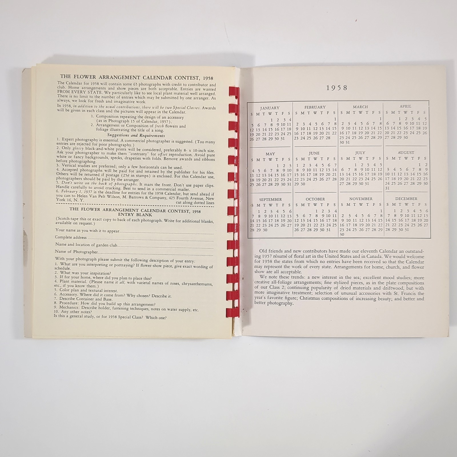 Flower Arrangement Calendar 1957 Floral Design Planner Box Helen Van Pelt Wilson