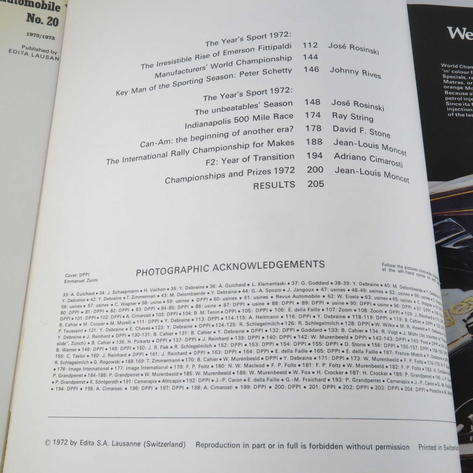Automobile Year No. 20 1972/73 Edita Lausanne Hardcover Automotive Racing