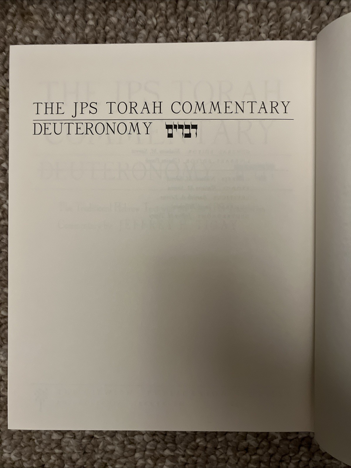 The JPS Torah Commentary Deuteronomy By Jeffrey H. Tigay Hardcover Edition
