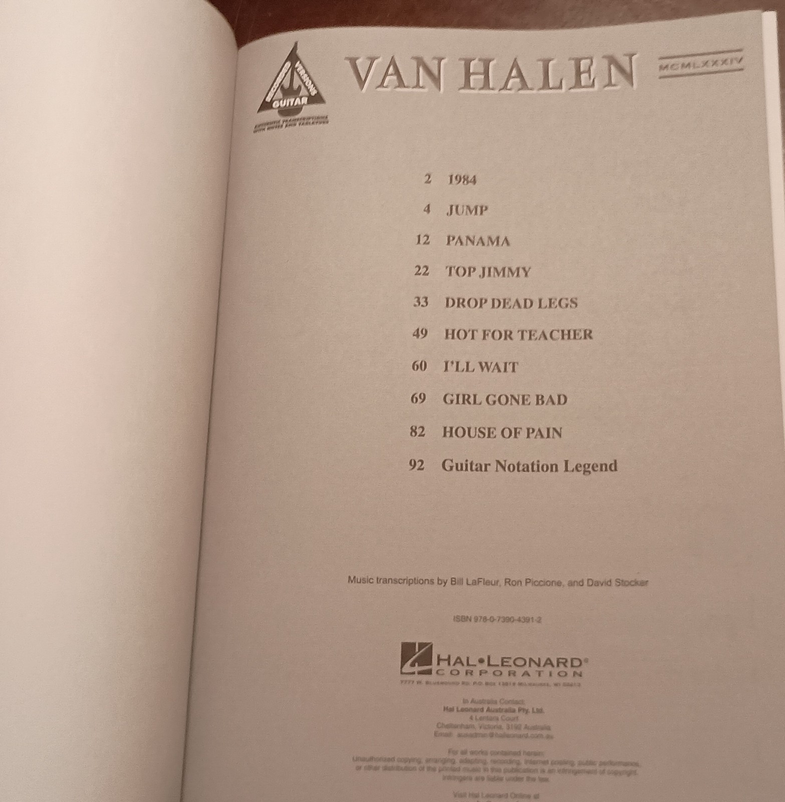 Van Halen 1984 tab book rhythm and lead guitar lyrics