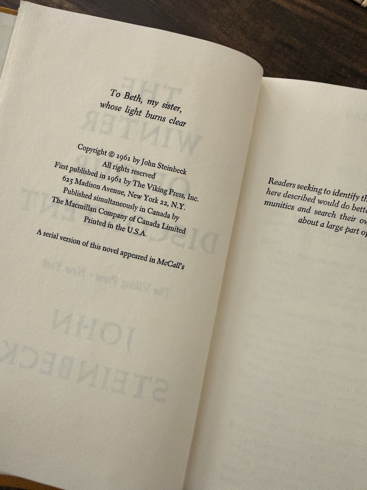 A Farewell to Arms Hemingway 1957 The Winter Of Our Discontent Steinbeck 1961