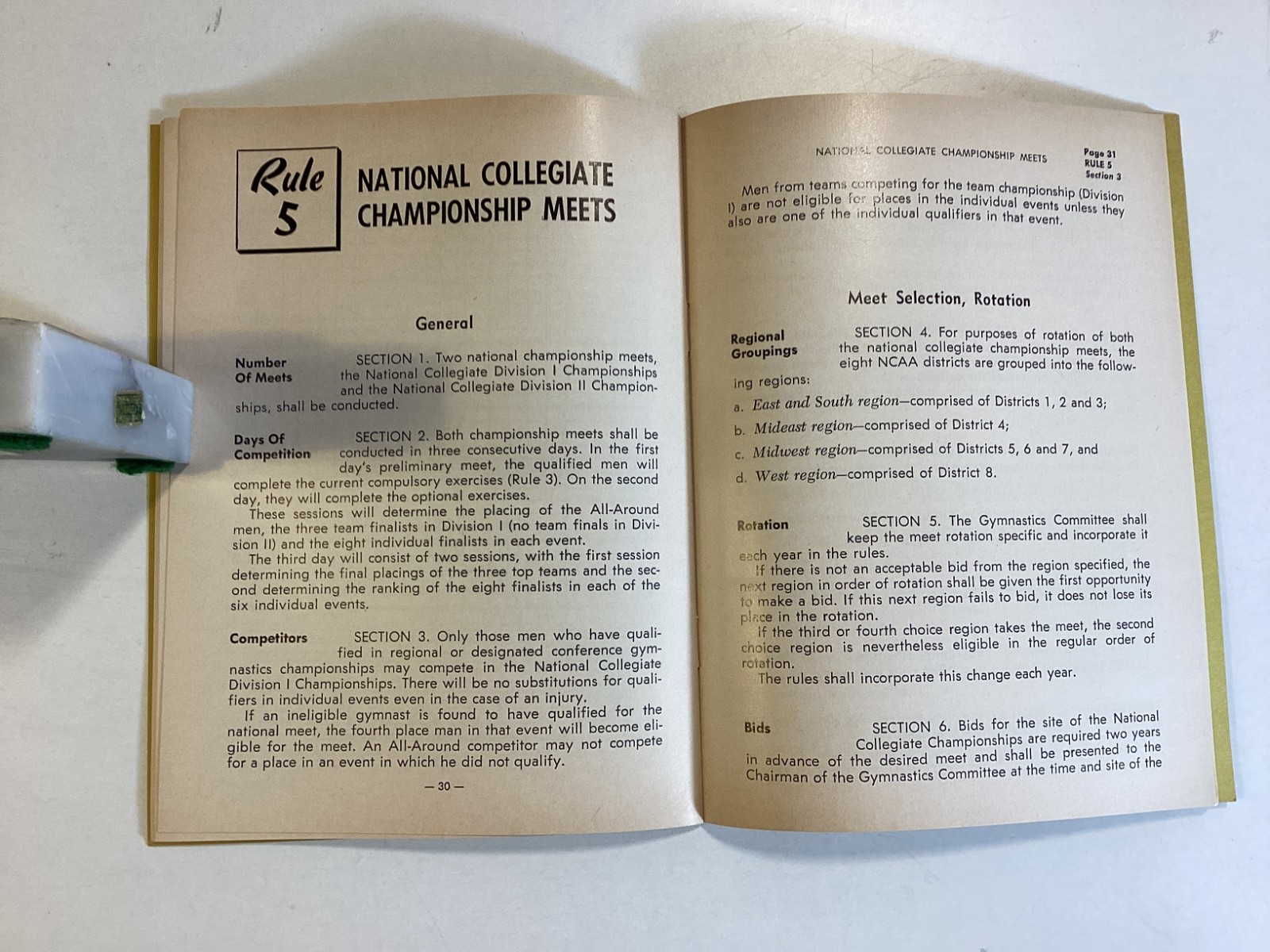 1975 NCAA Official Gymnastics Rules – 6-3/4″ X 5″, 48 Pages – Free Shipping