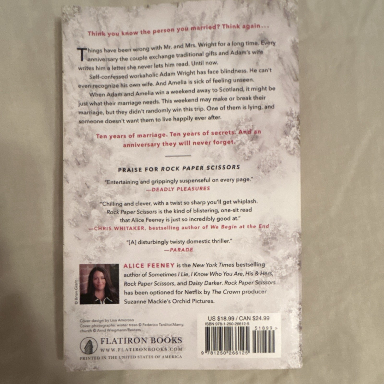 Flatiron Books Rock Paper Scissors Alice Feeney Trade Paperback Thriller 2022