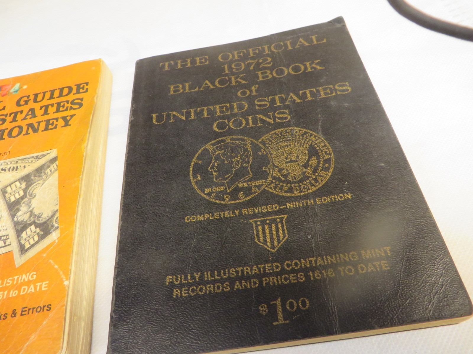 VINTAGE BLACK BOOK US COINS 1972 + GUIDE TO US PAPER MONEY 1974 REFERENCE