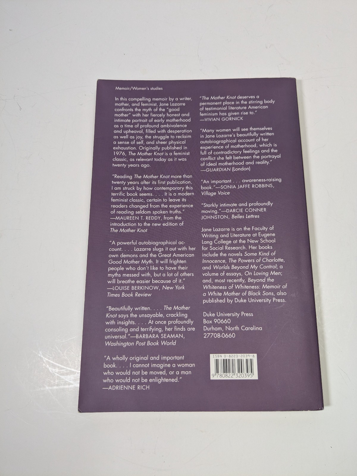 The Mother’s Knot by Jane Lazarre Paperback Book Duke University Press 1997