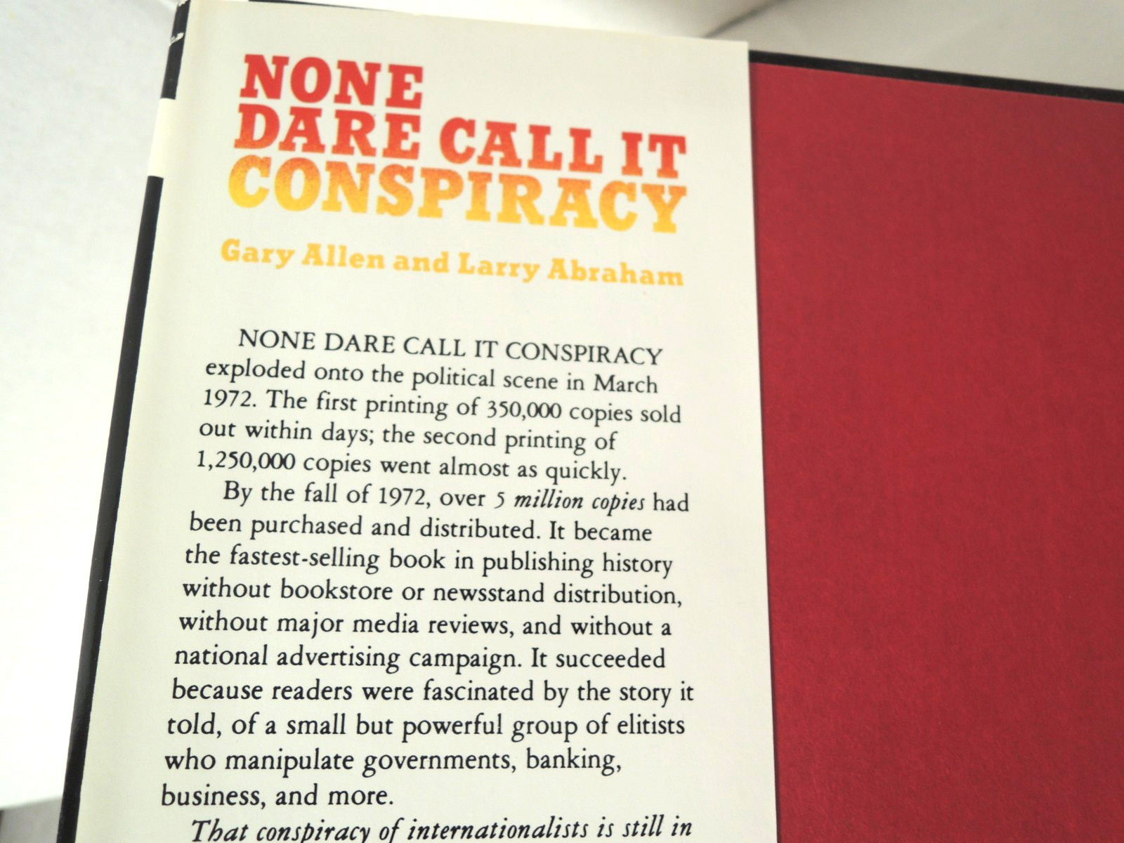None Dare Call It Conspiracy by Gary Allen Hardcover Dust Jacket 1983
