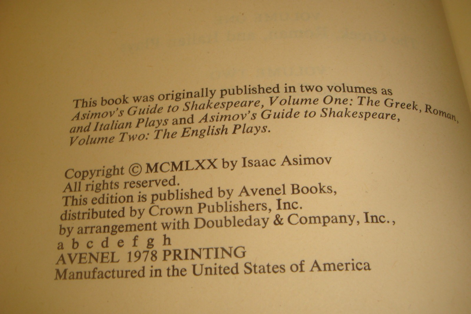 Asimov’s Guide to Shakespeare by Isaac Asimov 1978 HC/DJ Avenel 1978 -1536 pages