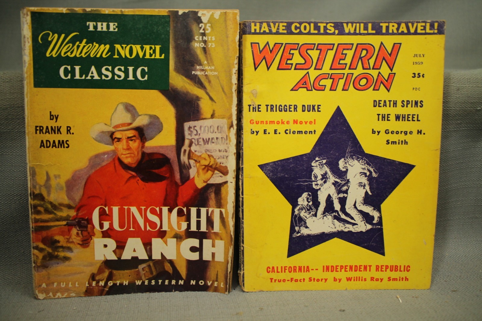 6 vintage old worn Western action paperback books novel classics Zane Grey etc.