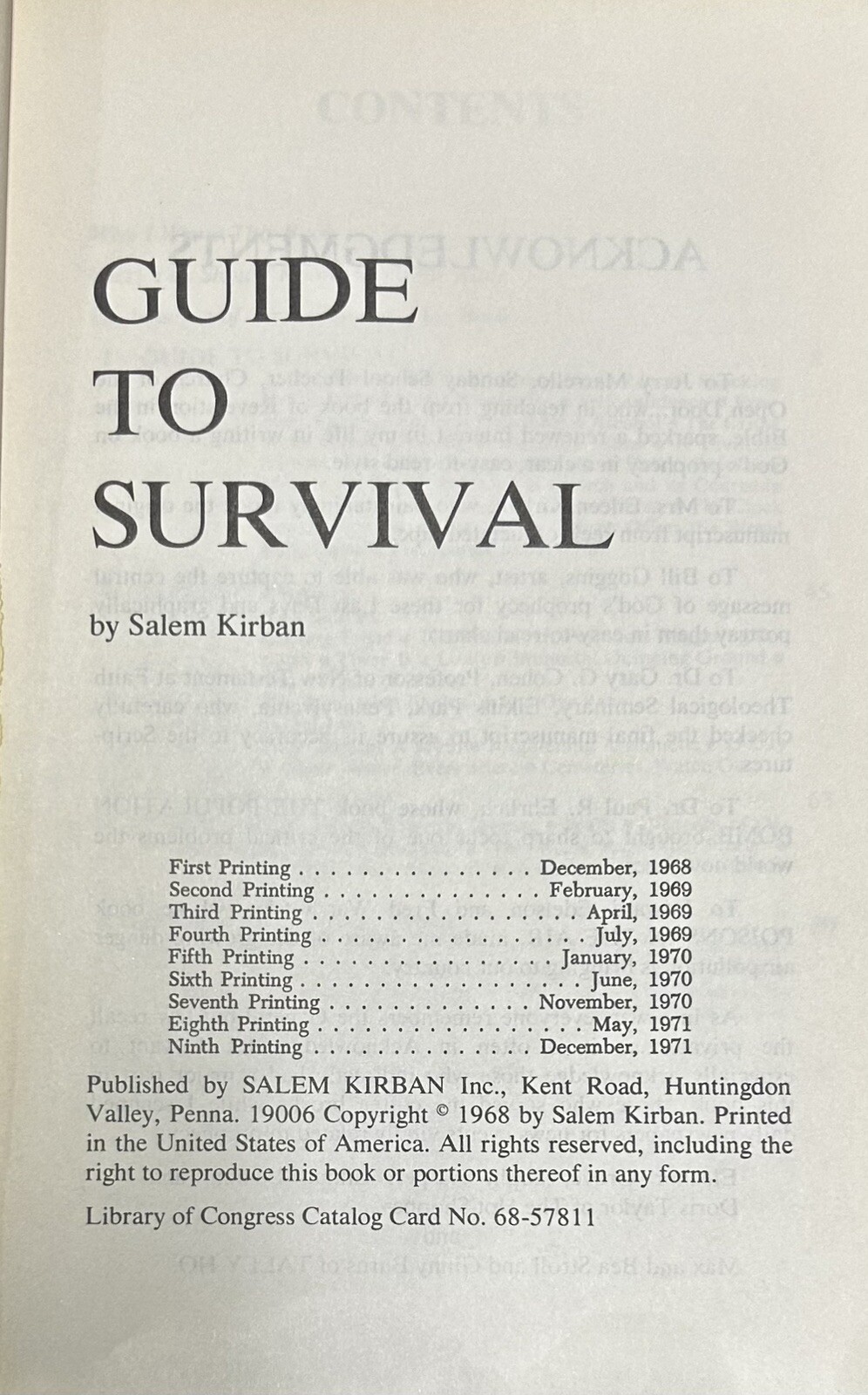 Guide to Survival by Salem Kirban (1st Ed. 9th Print) Trade PB Vintage