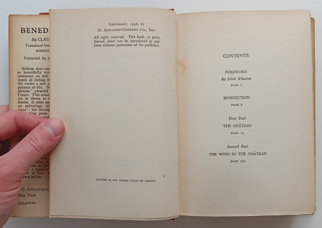 Benediction (1st edition) by Claude Silve (D. Appleton-Century, 1936) HCDJ
