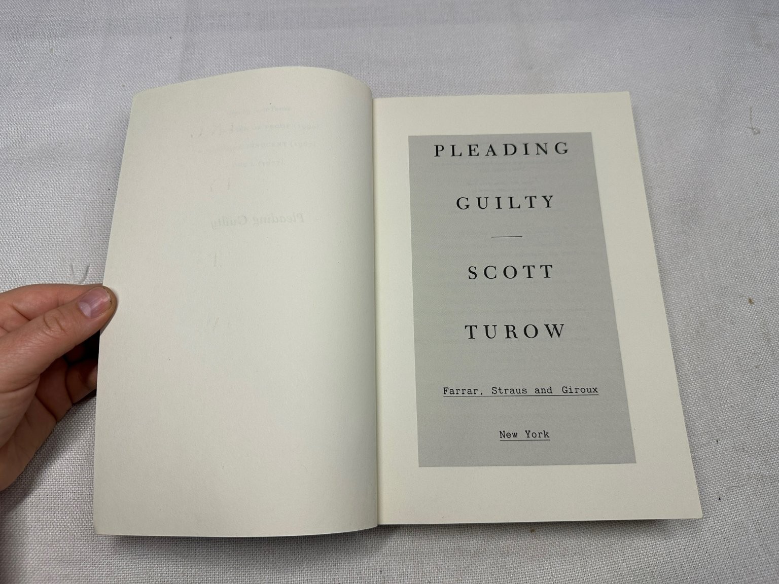 Pleading Guilty Scott Turow 1993 Third Printing Legal Thriller Farrar Straus