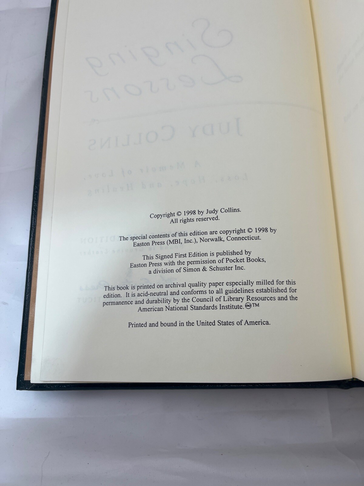 Singing Lessons – Judy Collins – Easton Press(1998) – Signed [Hardcover] Judy…