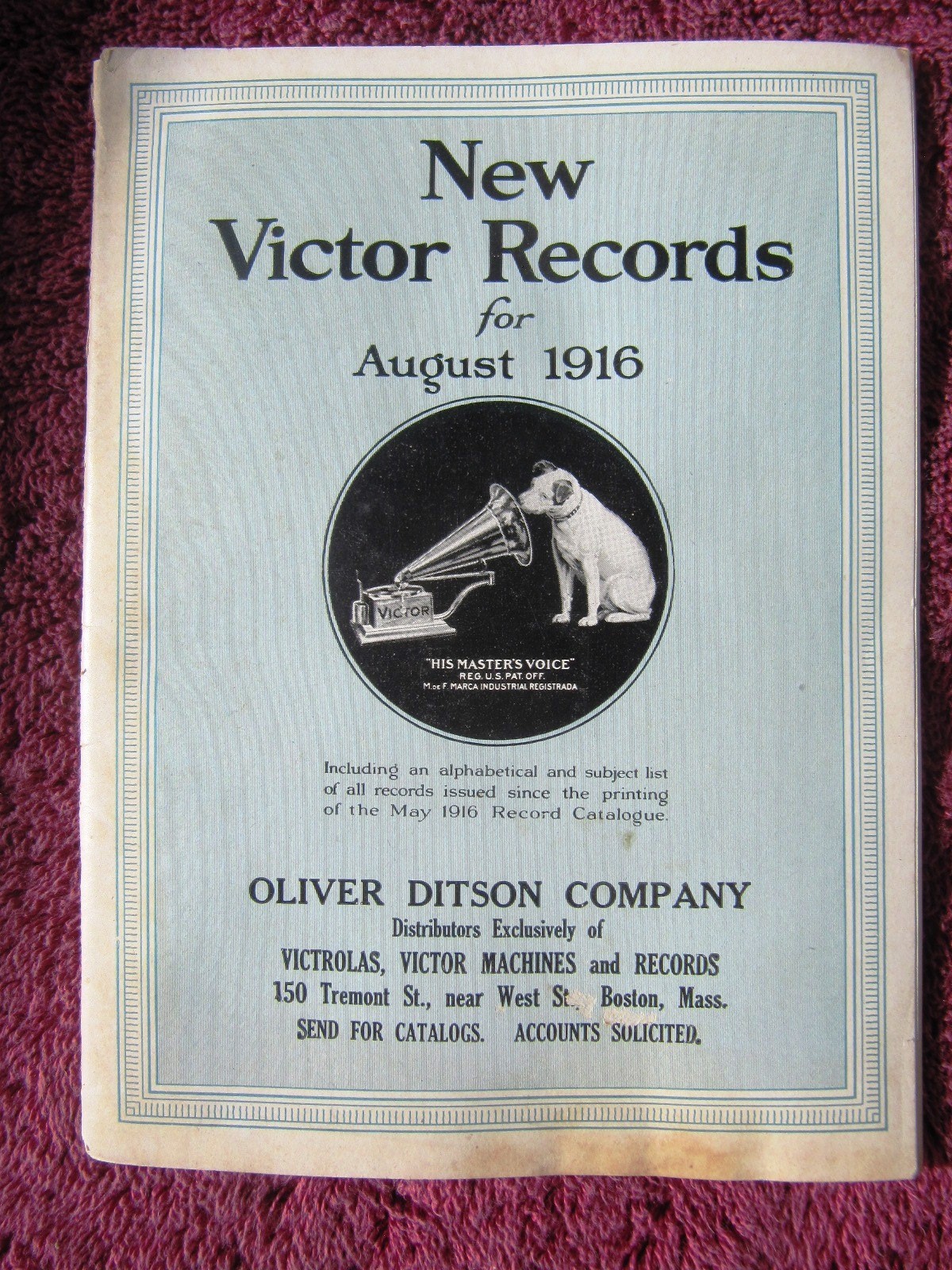 Kitty Cheatham Tribute New VICTOR RECORDS Aug 1916 Supplement Victrola CATALOG