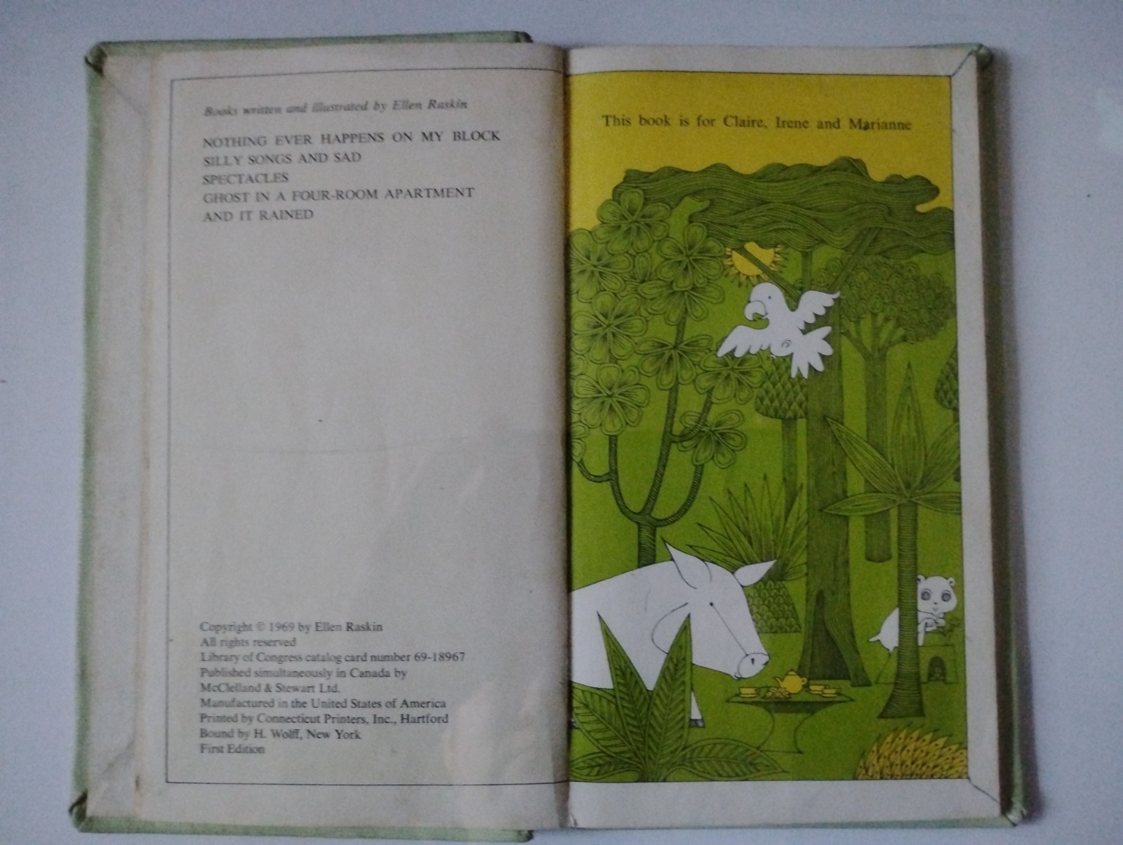And It Rained Ellen Raskin 1969 1st Edition Atheneum Tea with Jungle Animals HC