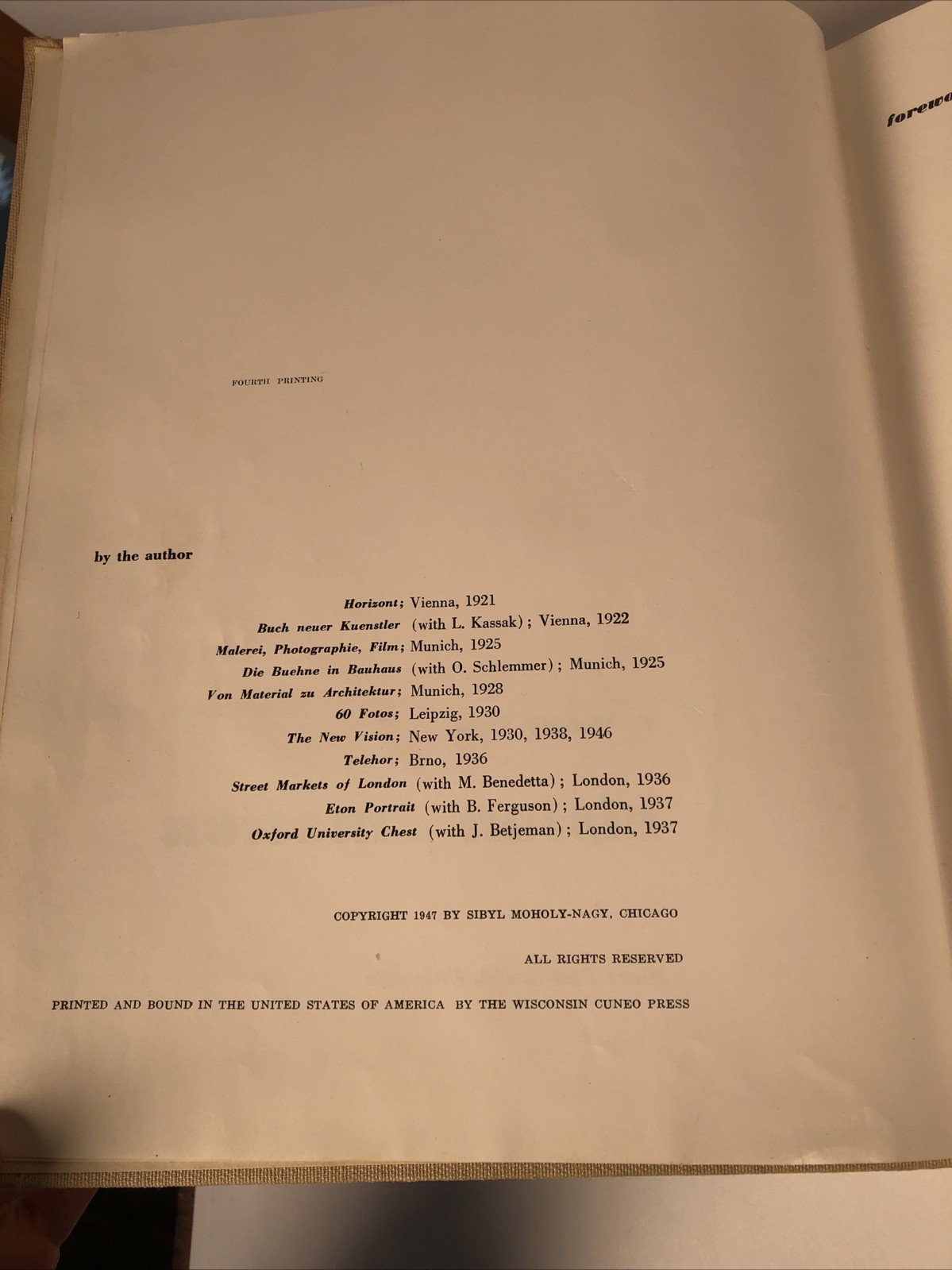 Vision in Motion by László Moholy-Nagy (1947 Hardcover) 1st Ed. / 4th Printing