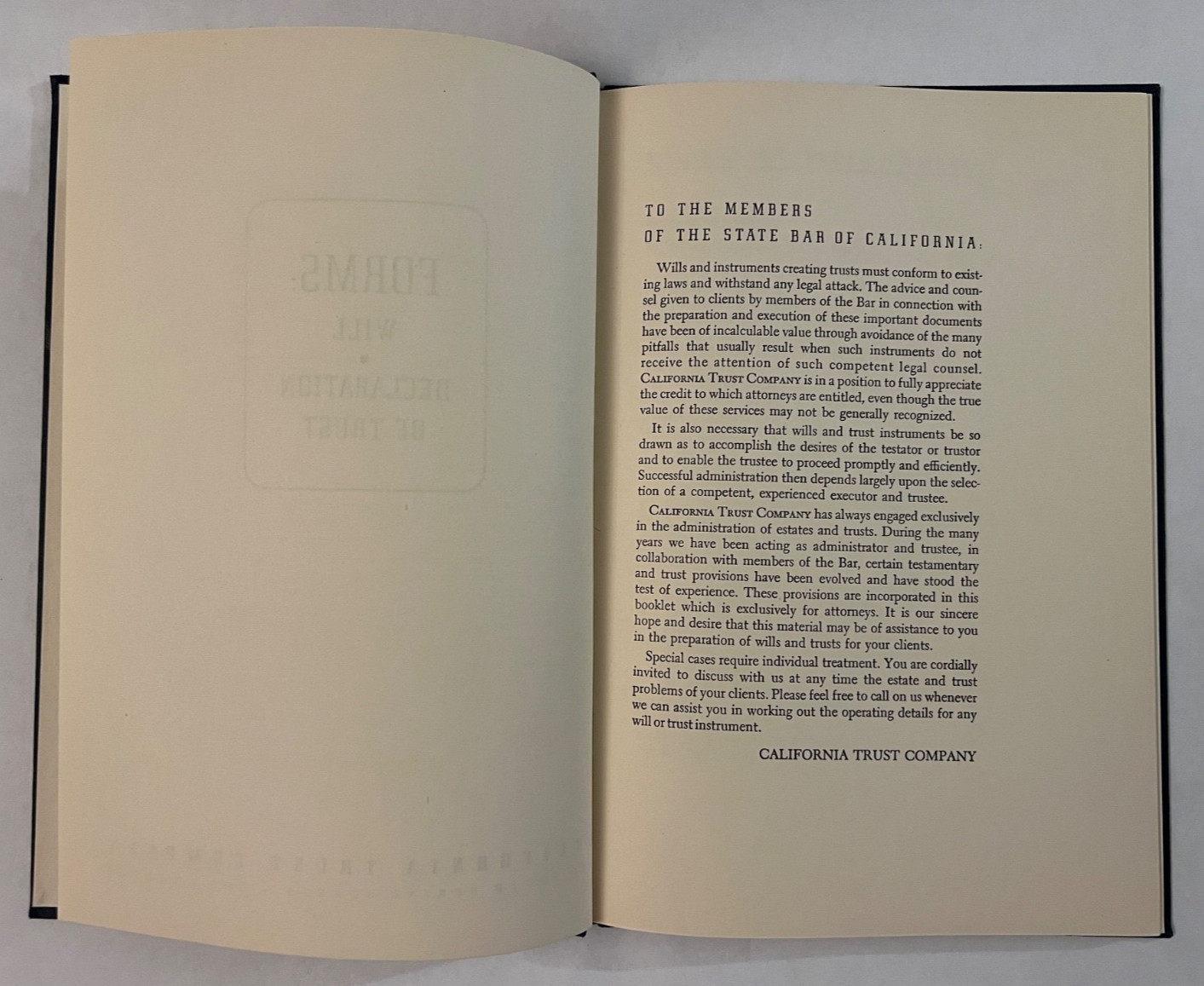 Vintage 1930s Forms: Will Declaration Of Trust CA Trust Co Law Book Atty Guford