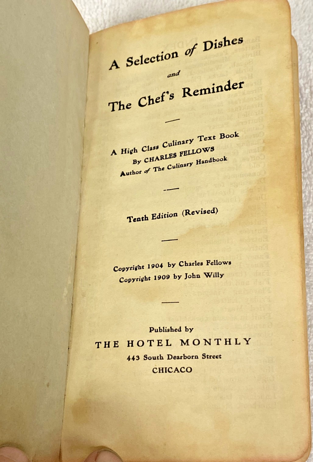 Vintage 1909 Chef’s Reminder Dishes Hotel Monthly Culinary Oddities Book