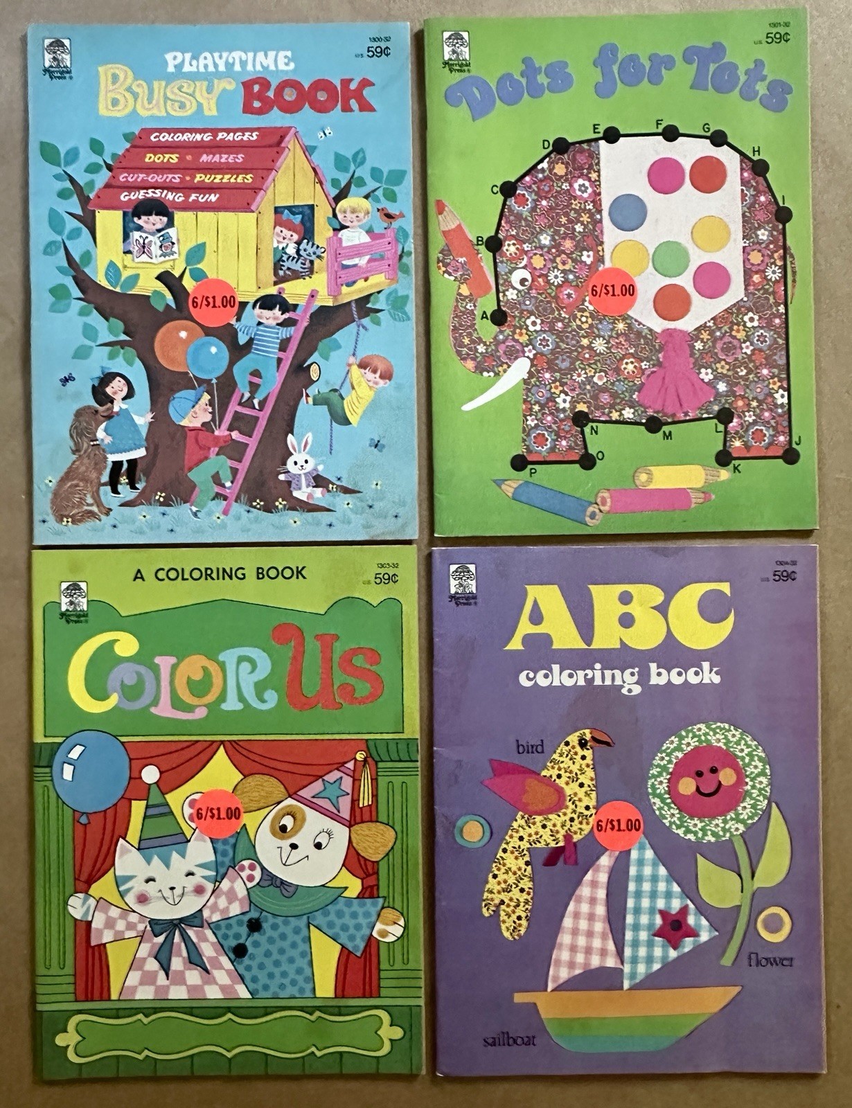 Vintage Merigold Press Coloring & Activity Books Lot of 4 Unused 60s-70s Repros
