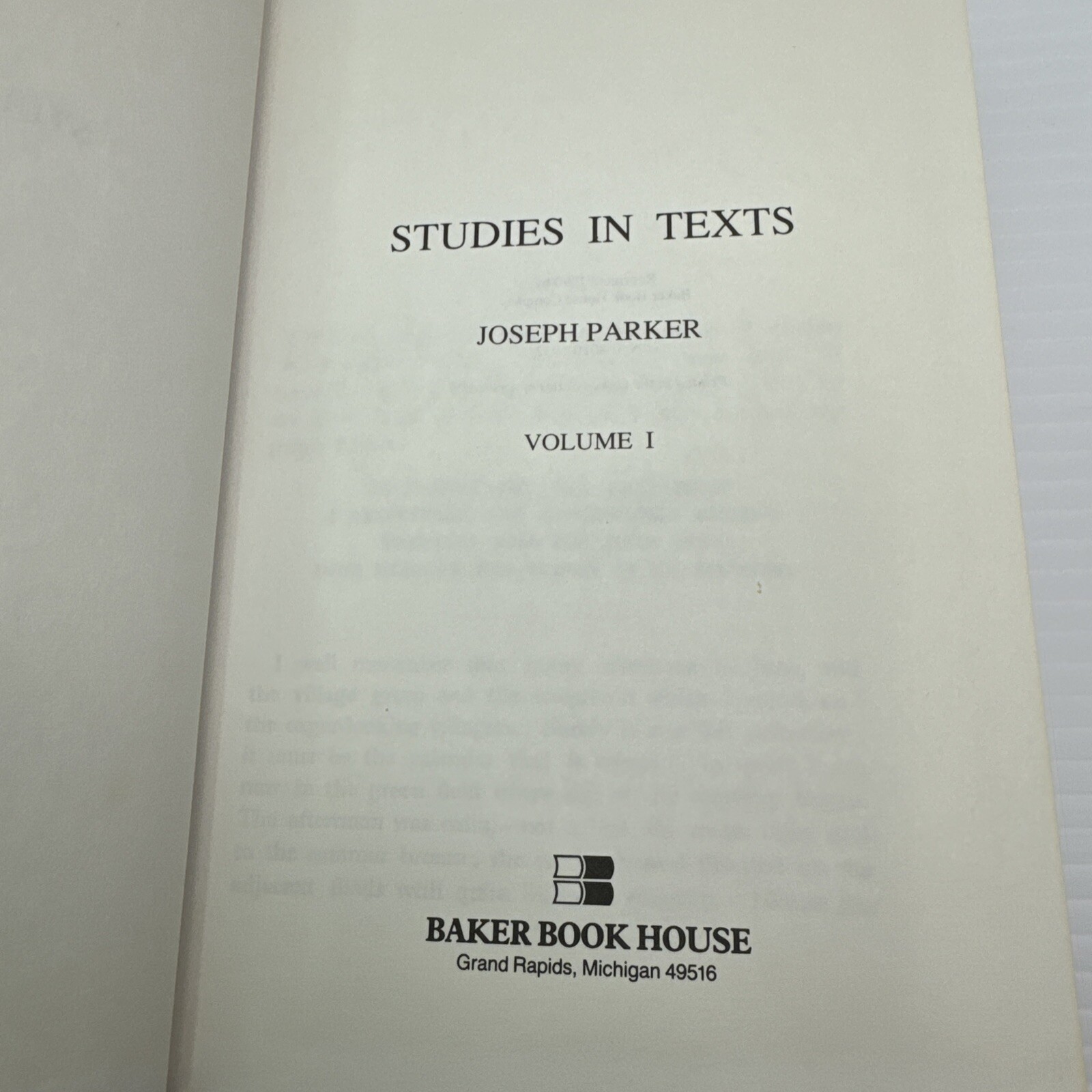 Studies in Texts Joseph Parker Volume 1 HC 1990 Baker Book House Religion Christ