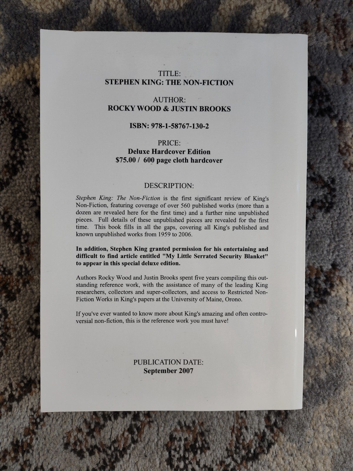 RARE ARC PB Stephen King: The Non-Fiction by Rocky Wood and Justin Brooks Proof