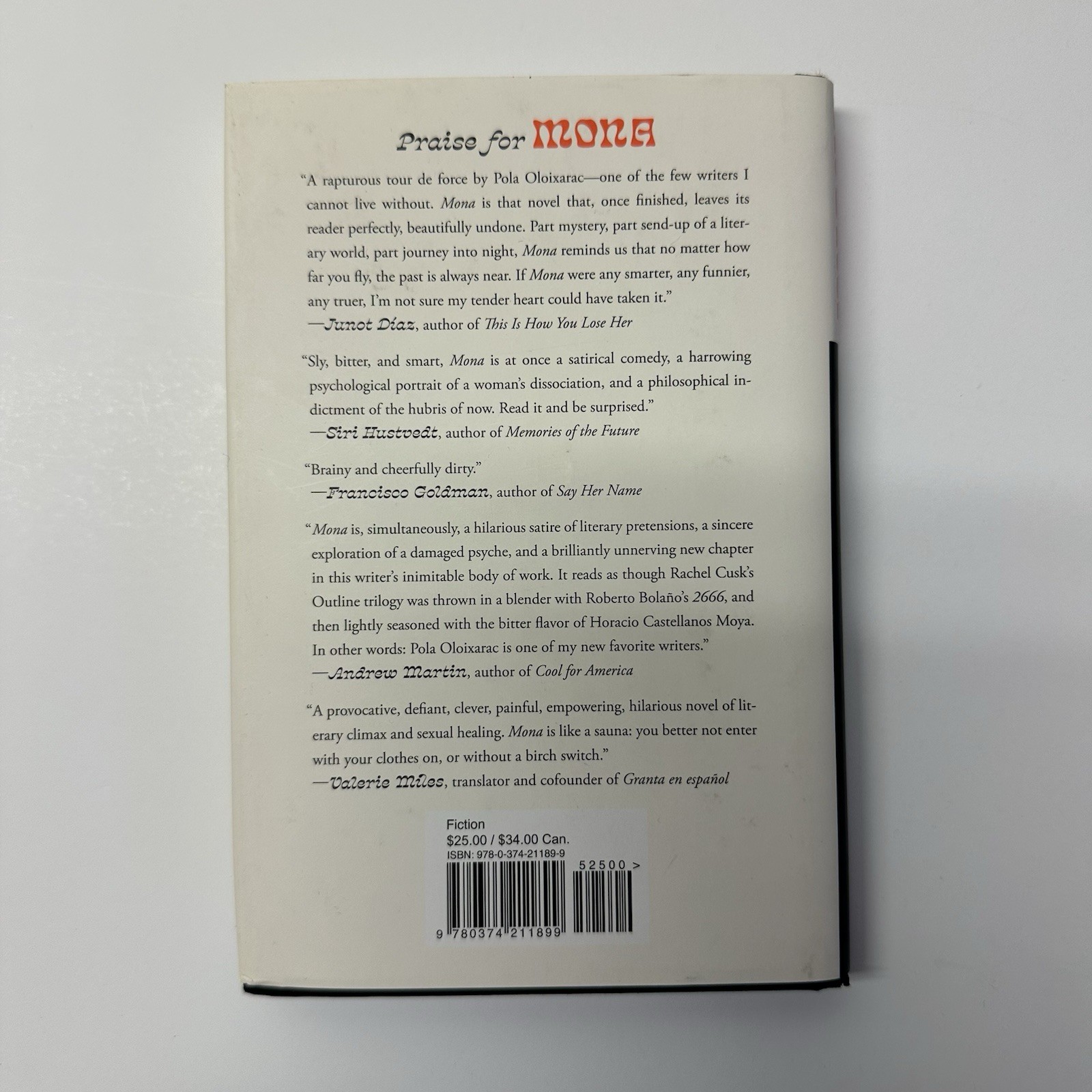 Mona by Pola Oloixarac Hardcover Farrar Straus Giroux Hispanic Literary Novel
