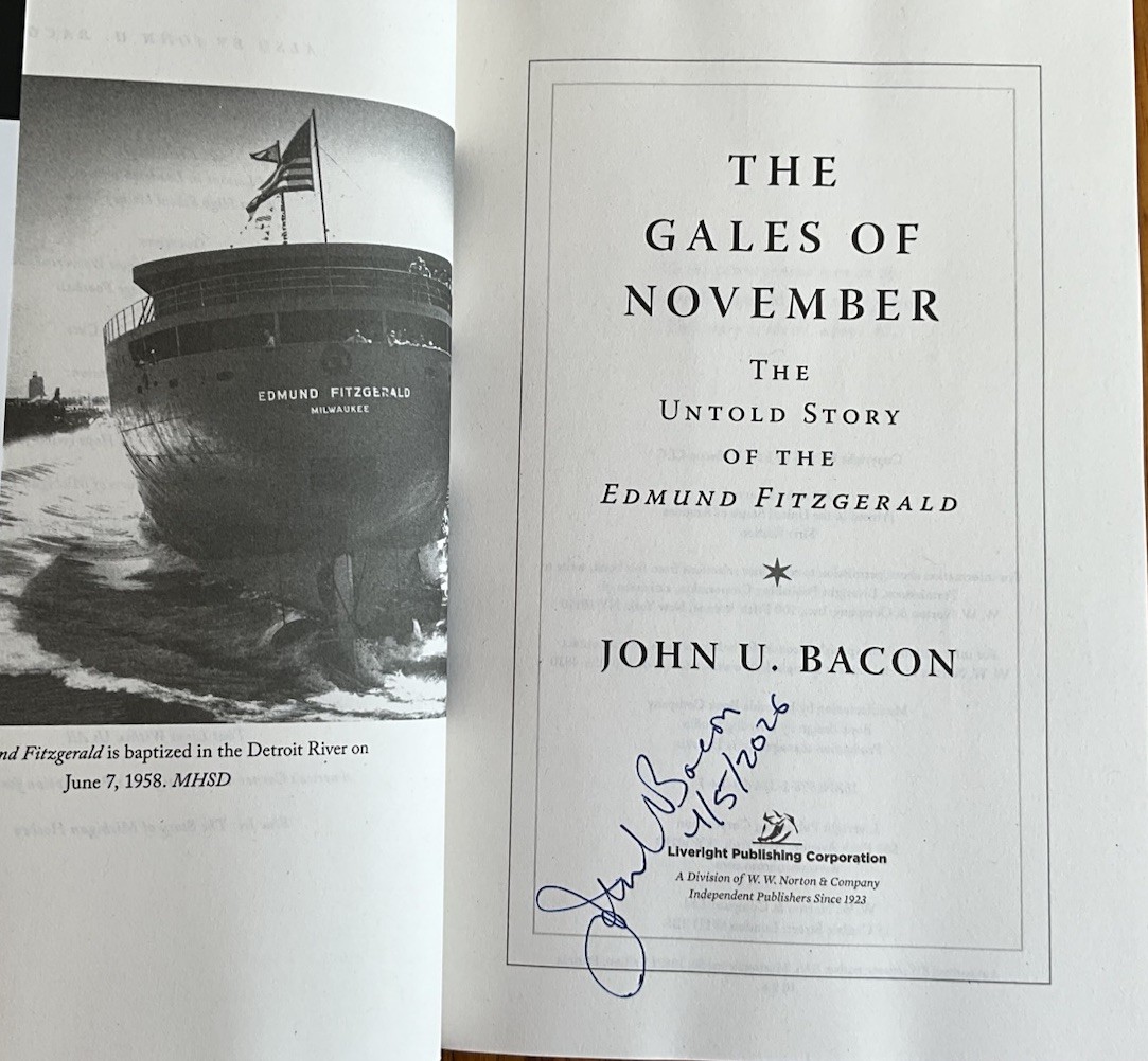 John U Bacon- The Gales of November -Signed & Dated 1st Ed HC/DJ Unread
