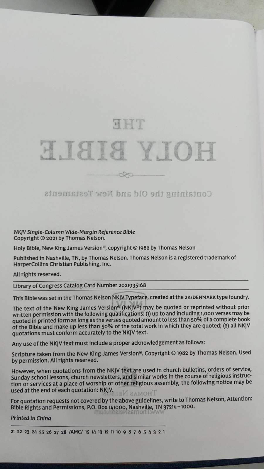 THE Holy Bible Hardcover NKJV Single-Column Wide-Margin Reference Bible 2021