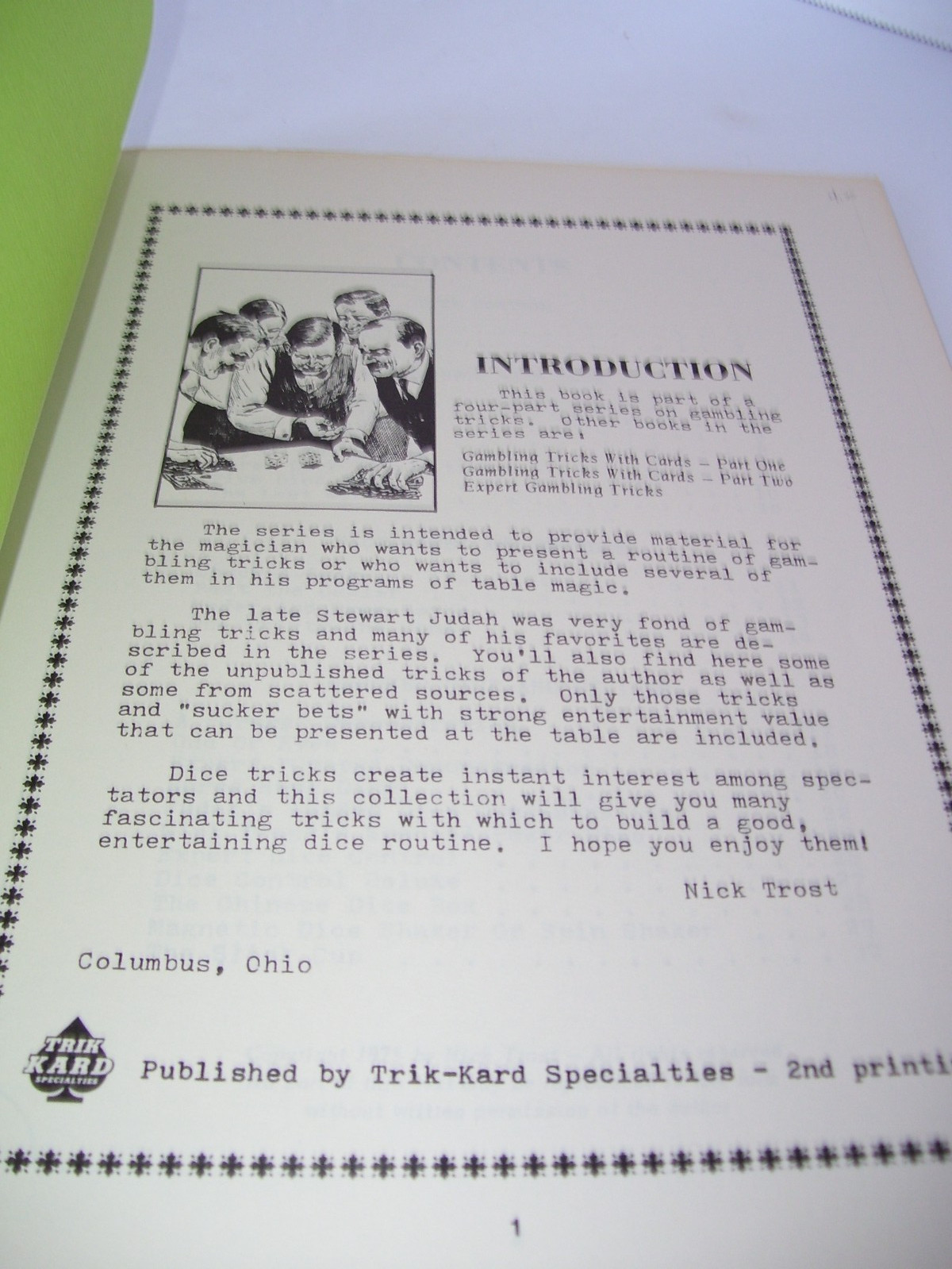 Gambling Tricks with Dice Nick Trost Book 1975 30 pages Free Shipping