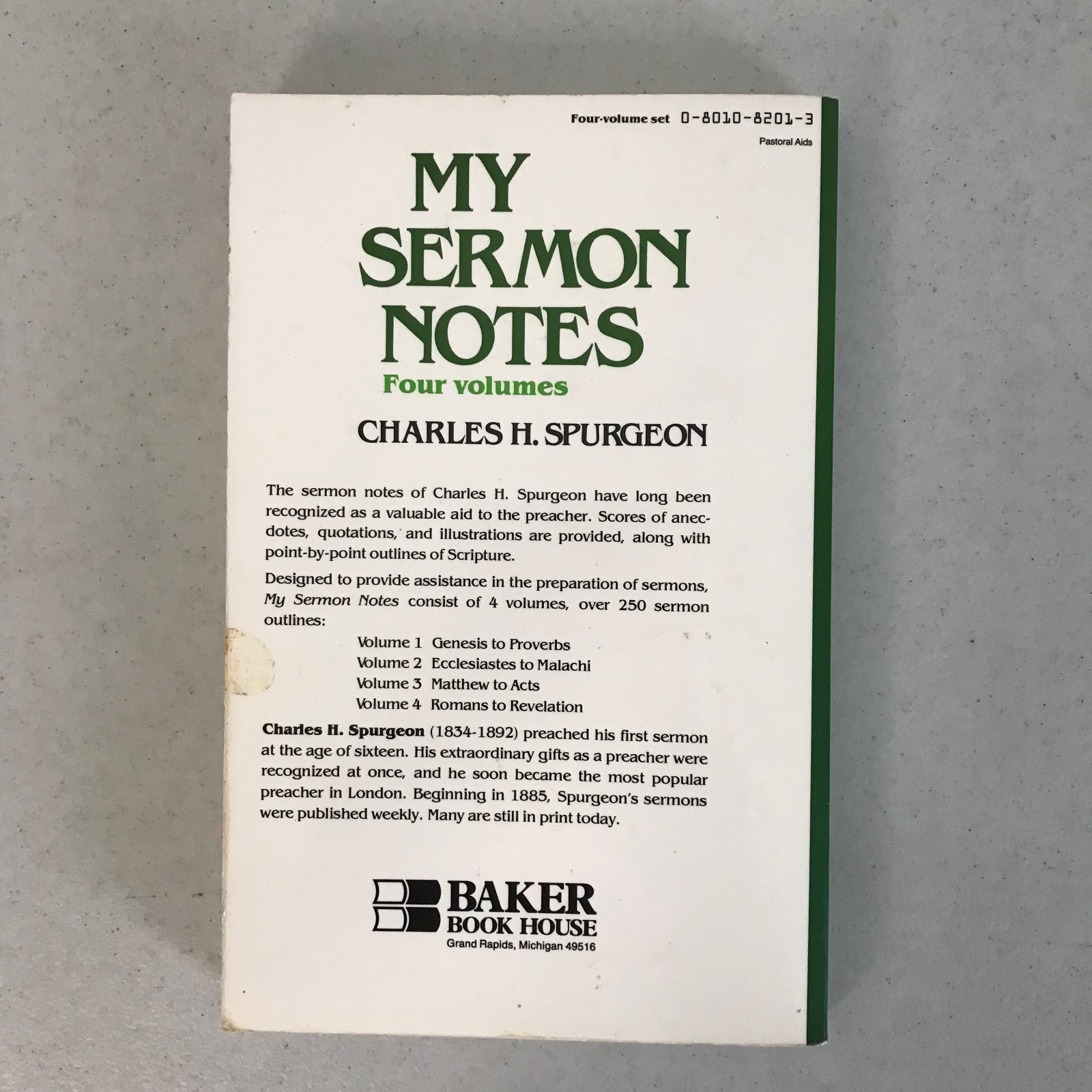 Charles Spurgeon My Sermon Notes Vol 2 & 4 Baker Book House 1991 Christian Theol