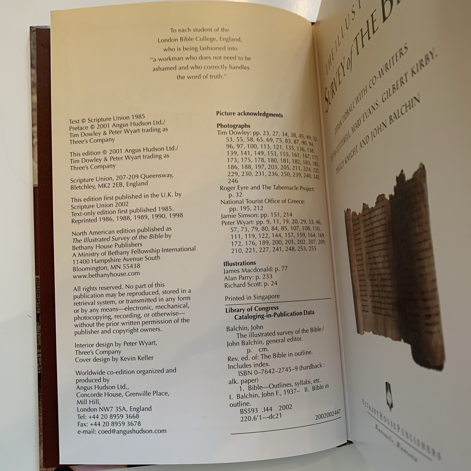 The Illustrated Survey of the Bible Book 2001 Derek Tidball Bethany House Pub