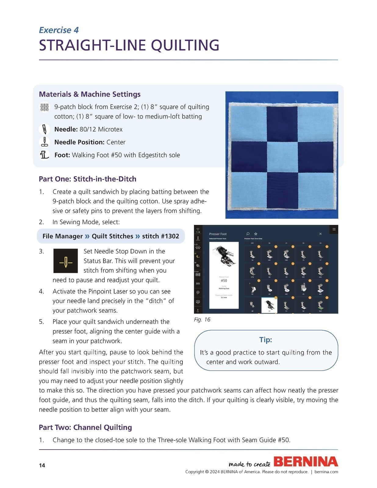 BERNINA 990 QUILTING WORKBOOK – HEAVY-DUTY WIRE BOUND – PROTECTIVE FRONT & BACK