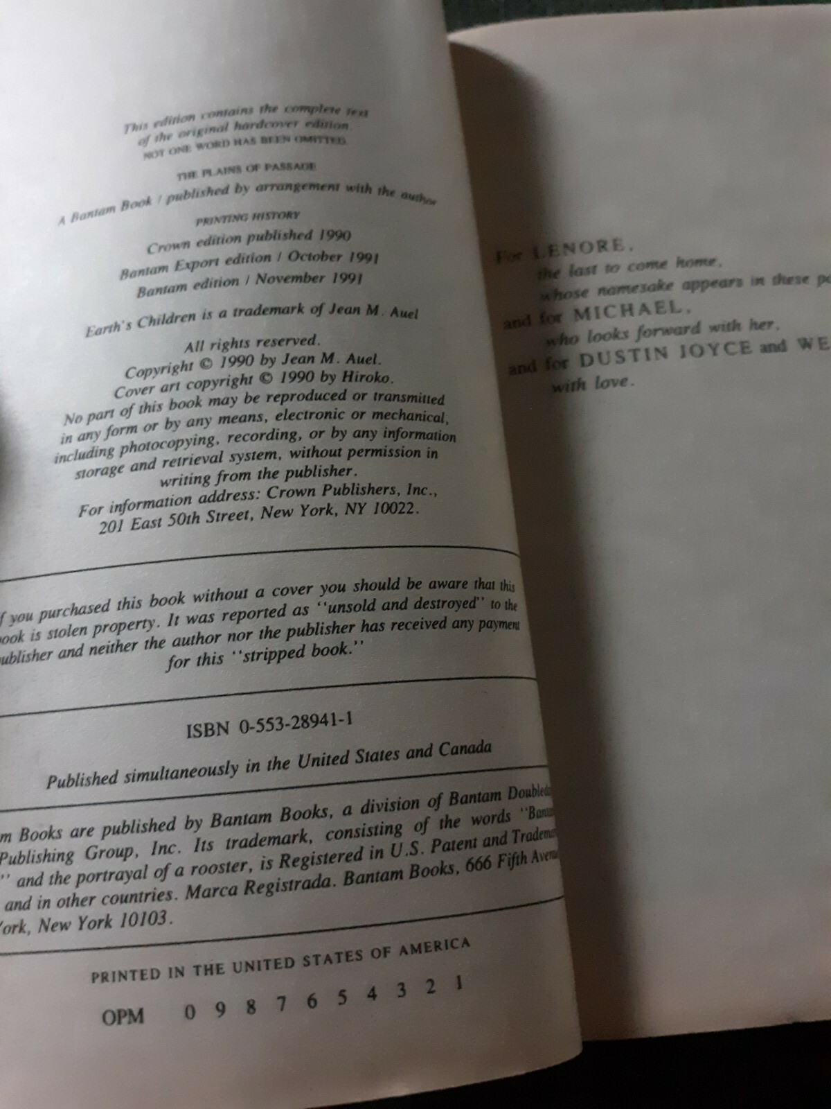 Earth’s Children Ser.: The Plains of Passage by Jean M. Auel 1991, Acceptable