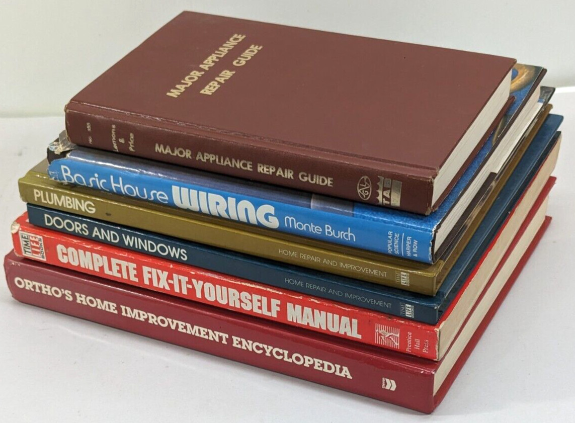 Lot of 6 books on home improvement, plumbing, wiring, wiring, appliance repair