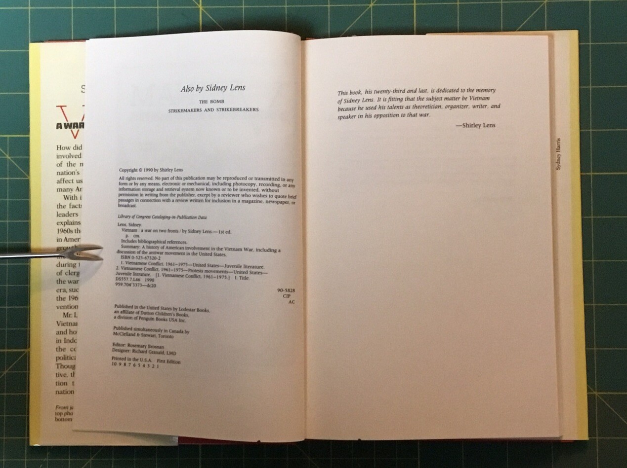 VIETNAM A WAR ON TWO FRONTS By Sidney Lens, 1990, 116 PAGES, Informative!