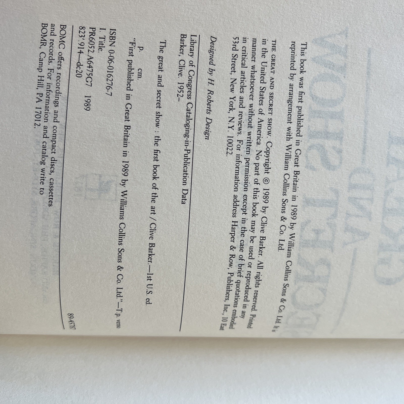 The Great and Secret Show (Book of the Art, No. 1) 1989 – ONE OWNER / UNREAD