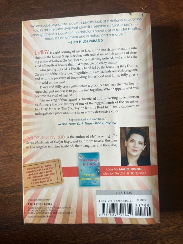 Daisy Jones & The Six Taylor Jenkins Reid Paperback Novel Book Club Edition