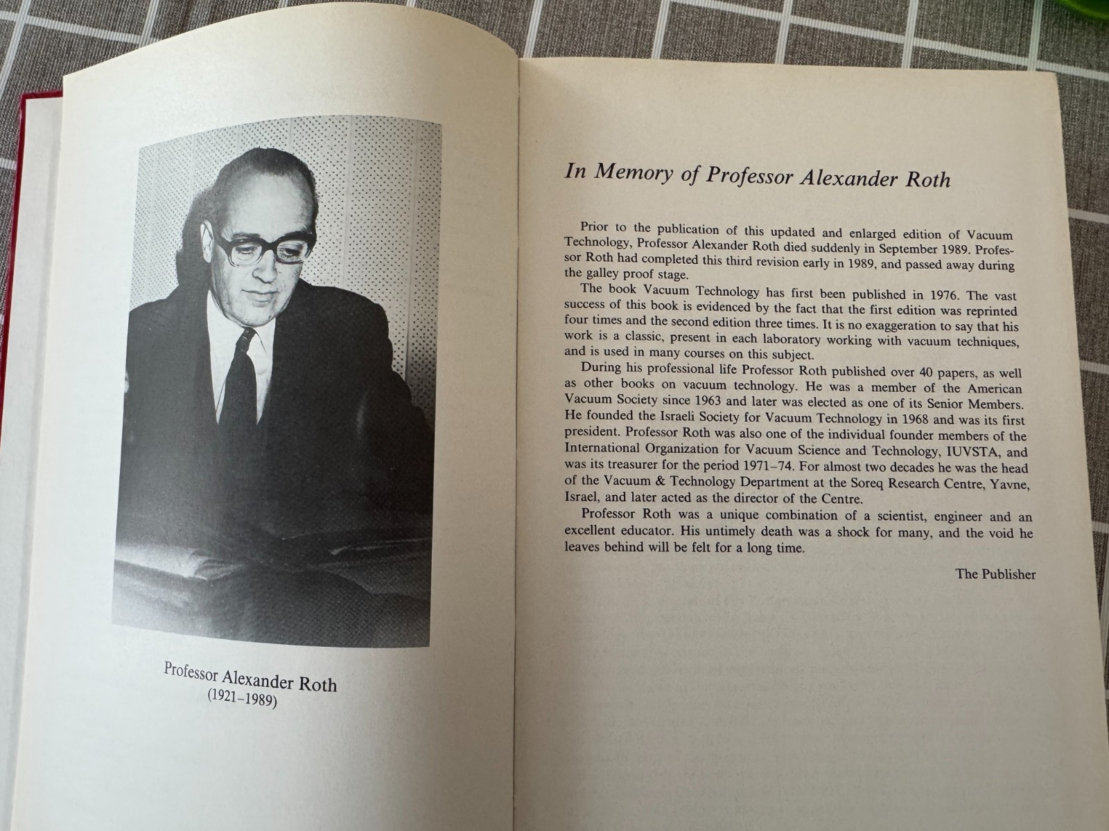 Vacuum Technology, A. Roth, Third Updated and Enlarged Edition, 1990
