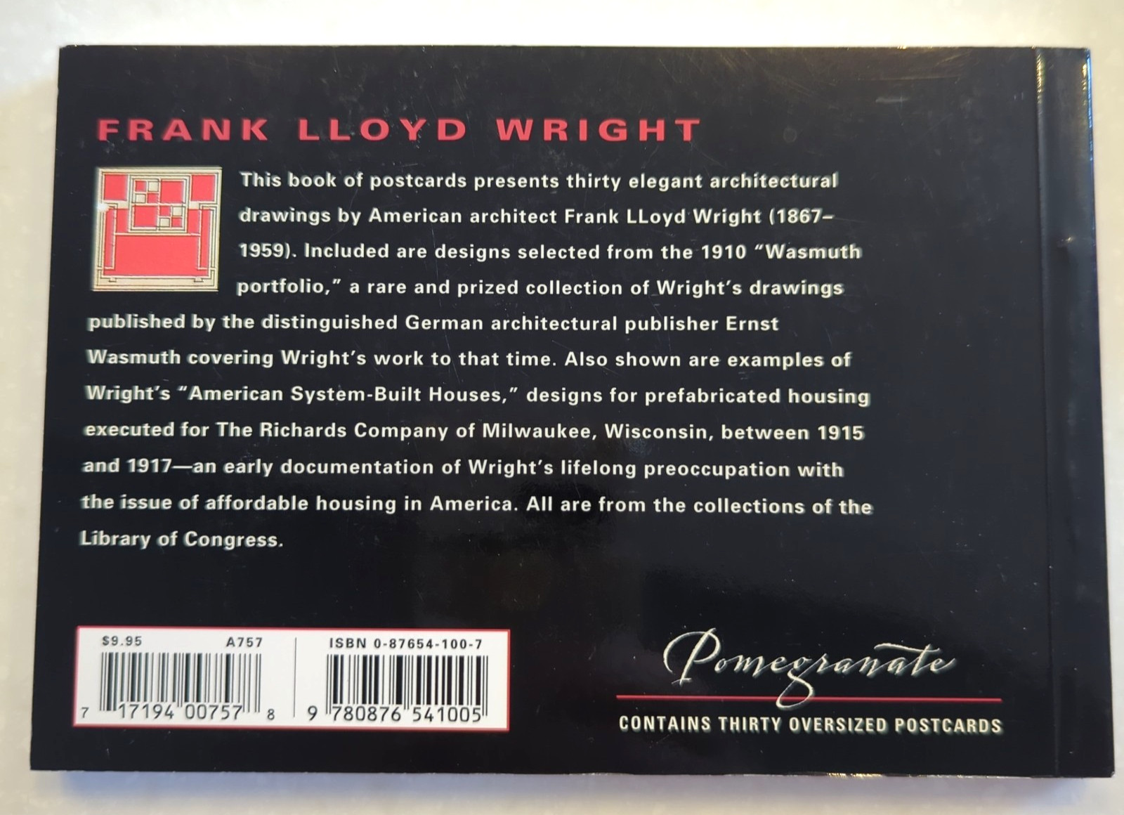 Frank Lloyd Wright Residences for America Wasmuth Book of 30 Postcards 1994 NEW