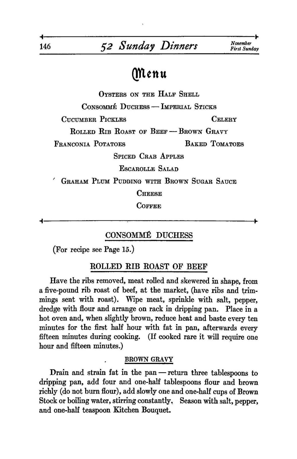 1913 Fifty Two Sunday Dinners Cook Book 191 Pages