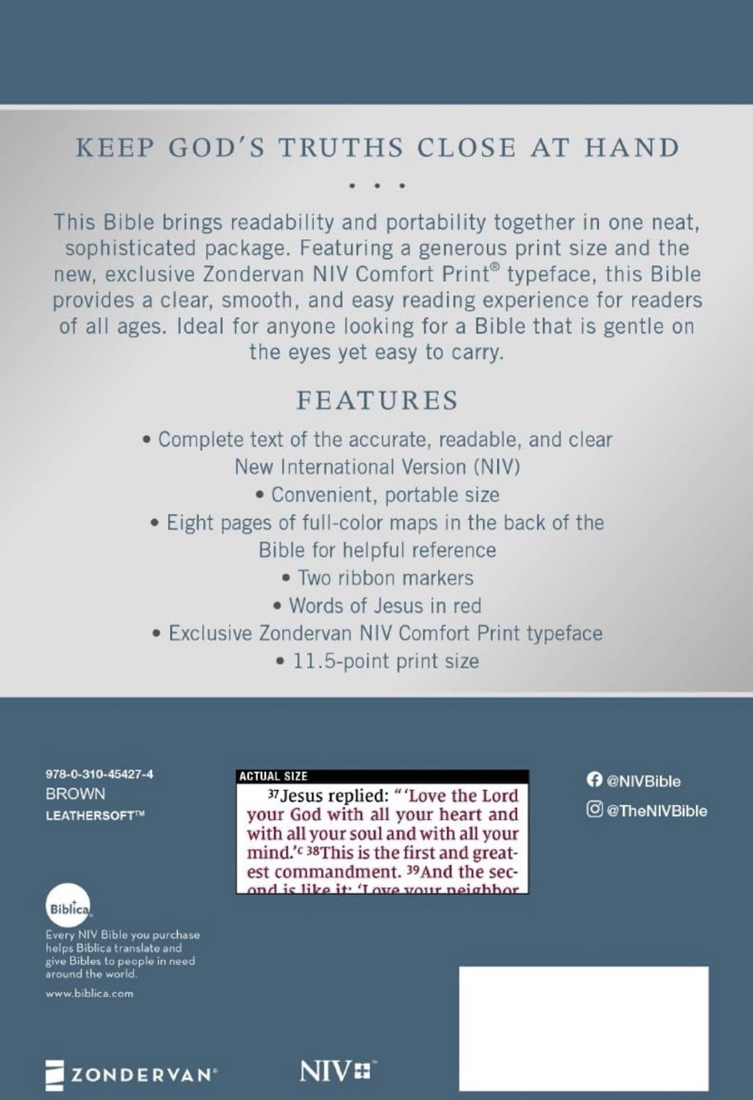MAGNETIC CLOSURE NIV LARGE PRINT(11.5pt) Personal Size Bible Brown Leathersoft