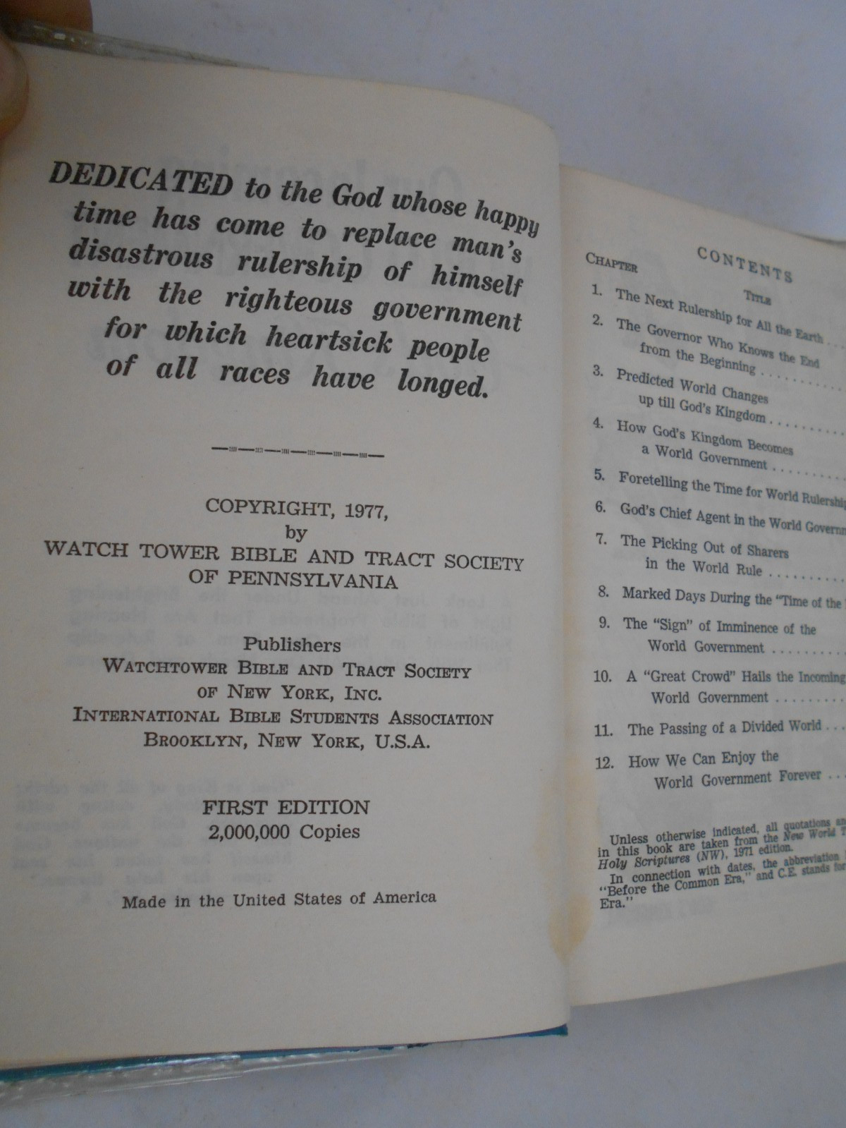 Our Incoming World Government God’s Kingdom HC 1977 Watchtower Tract & Bible Soc