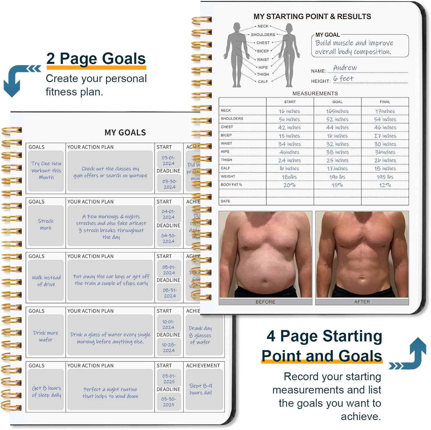 Undated Fitness Workout Journal for Men & Women, A5(8.5″ x 6.7″) Fitness Journal